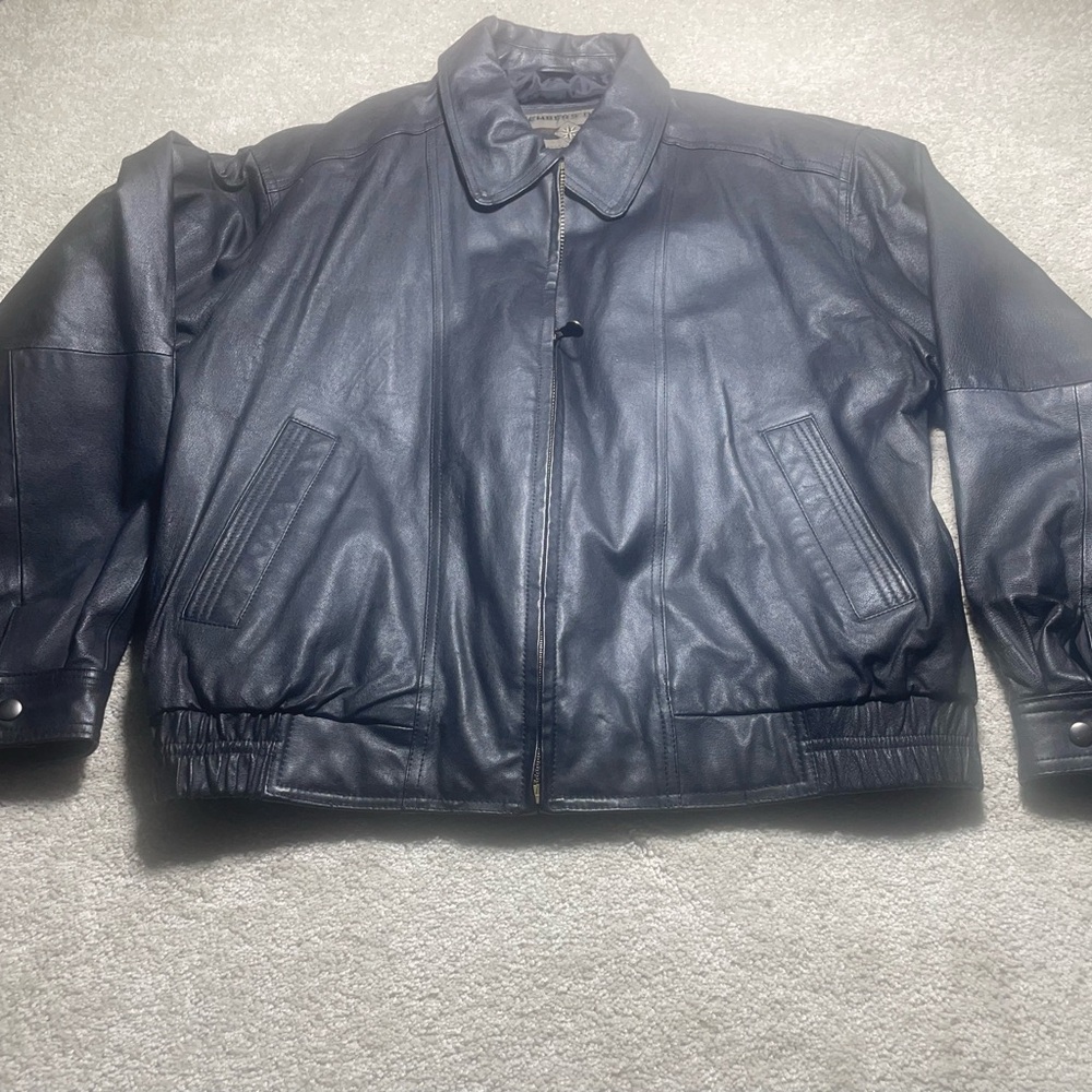 VTG Members Only Jacket Men's Large Leather Full Zip Bomber Grunge Quilted Black